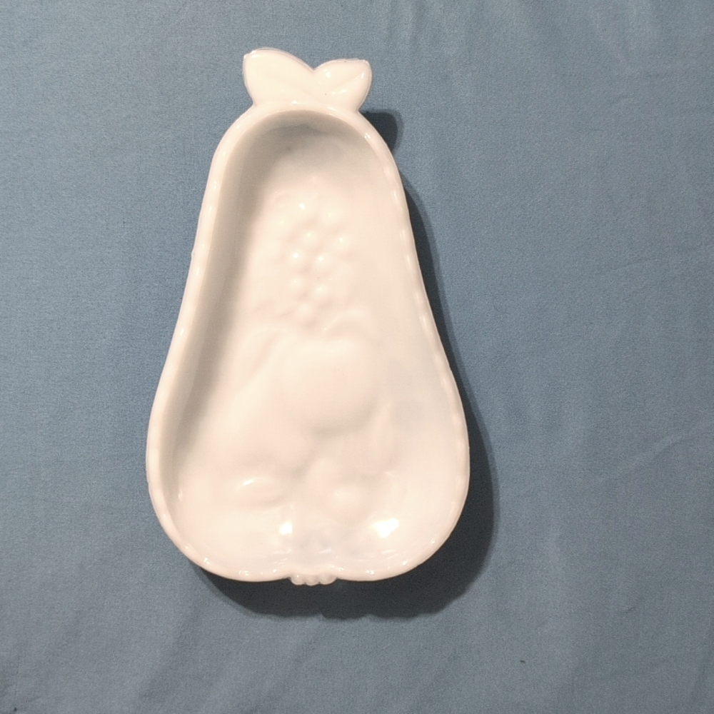 Hazel Atlas Pear White Milk Glass Serving Tray Dish Candy Fruit
